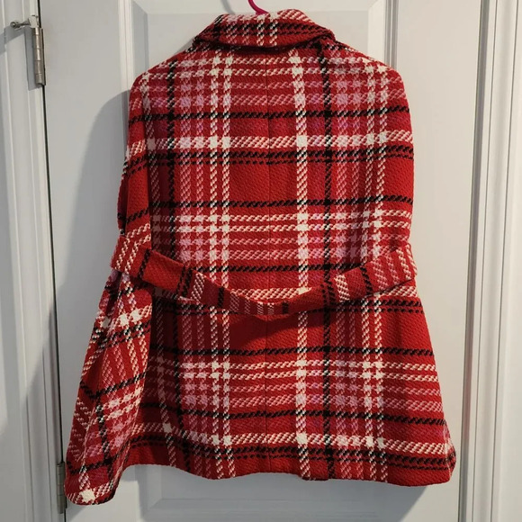 Maison Jules Red Plaid Button-Front Cape/Jacket Classic Tartan Pattern S/M - Picture 2 of 6